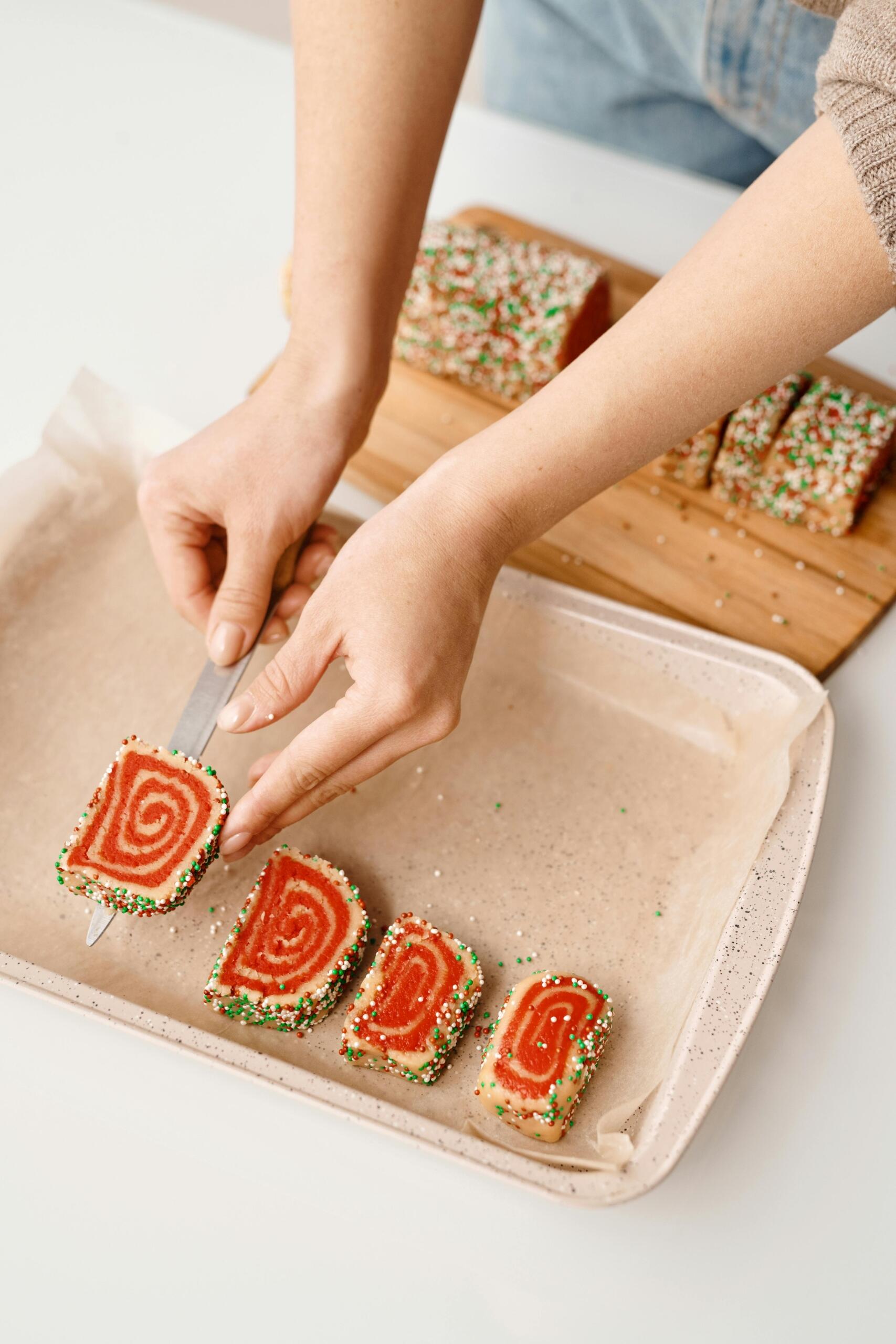A woman dividing food