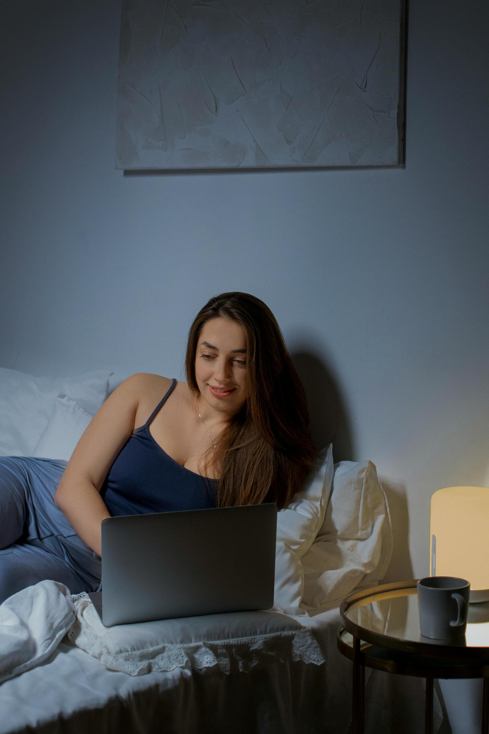 A woman watching movies