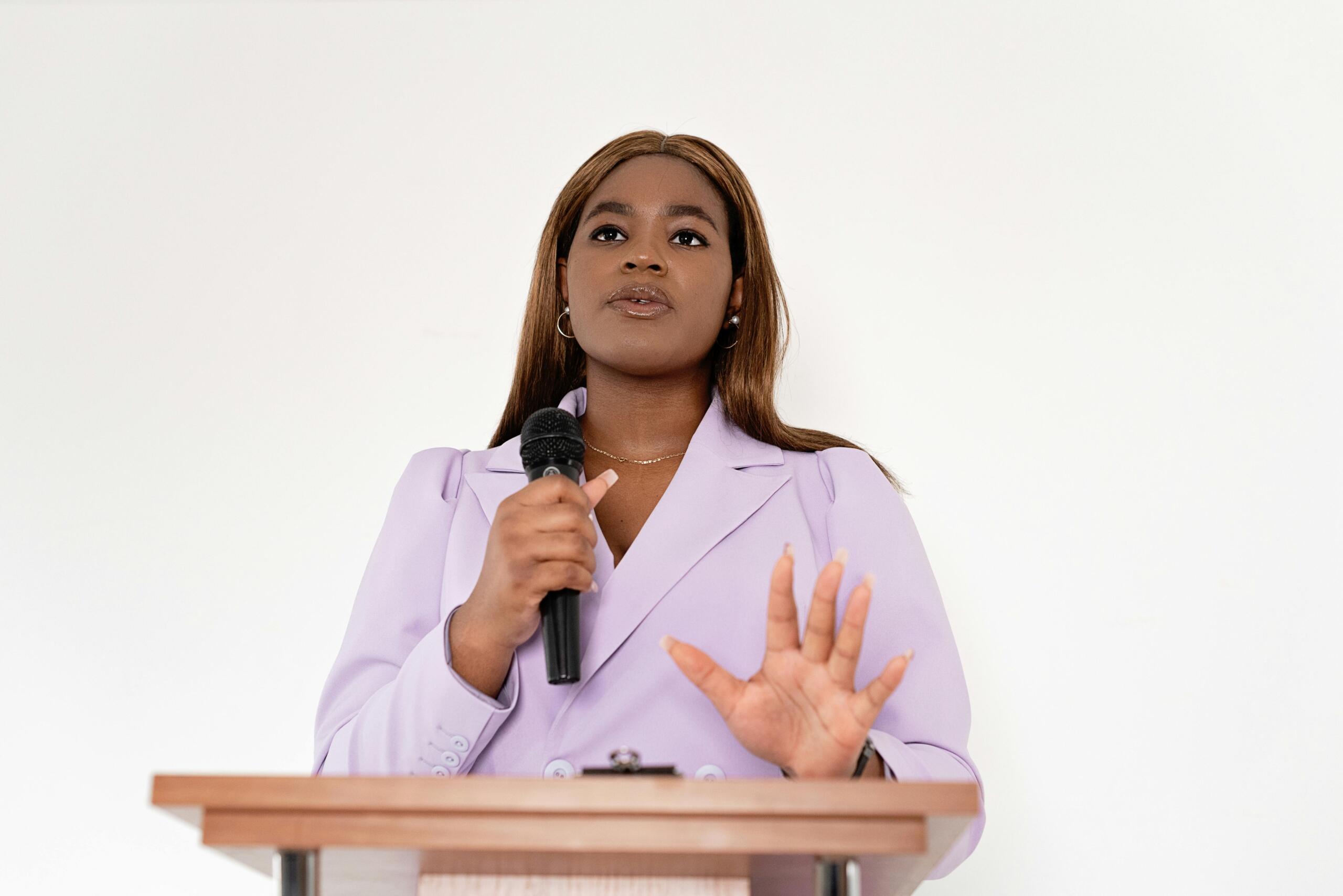 A woman speaking