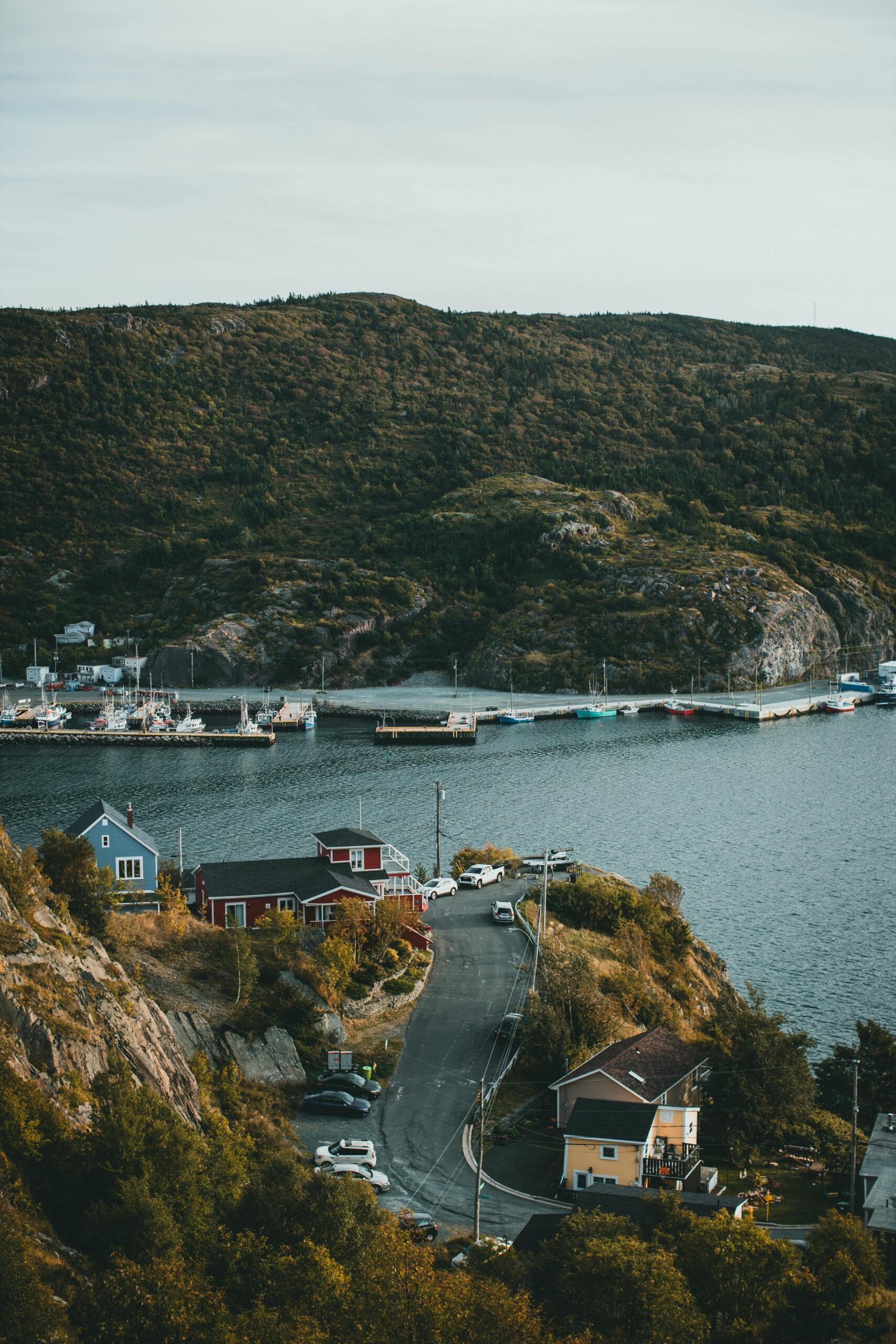 A view of a tranquil, coastal settlement.