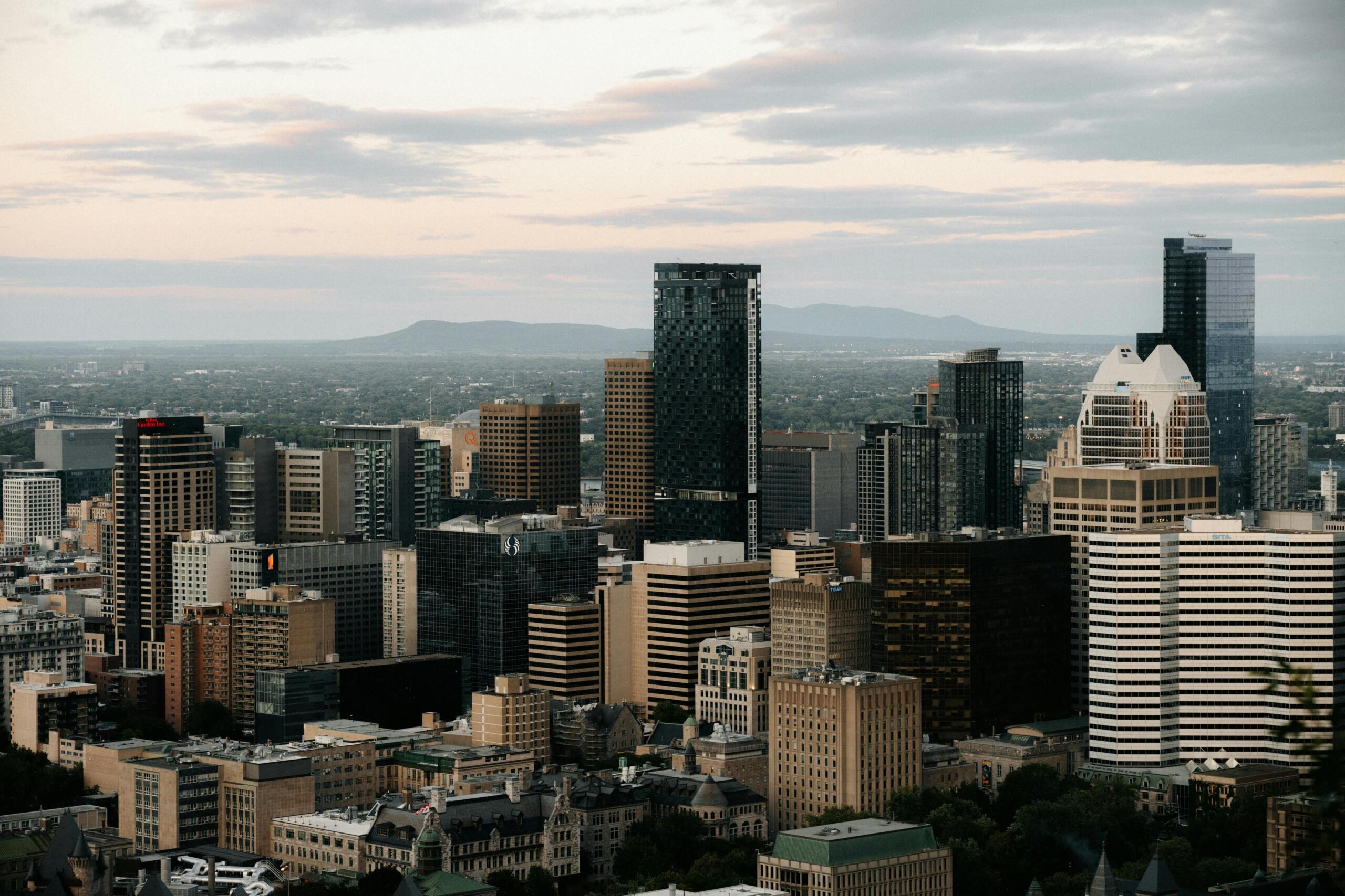 The Quebec City skyline, featuring high-rise buildings in the downtown core.