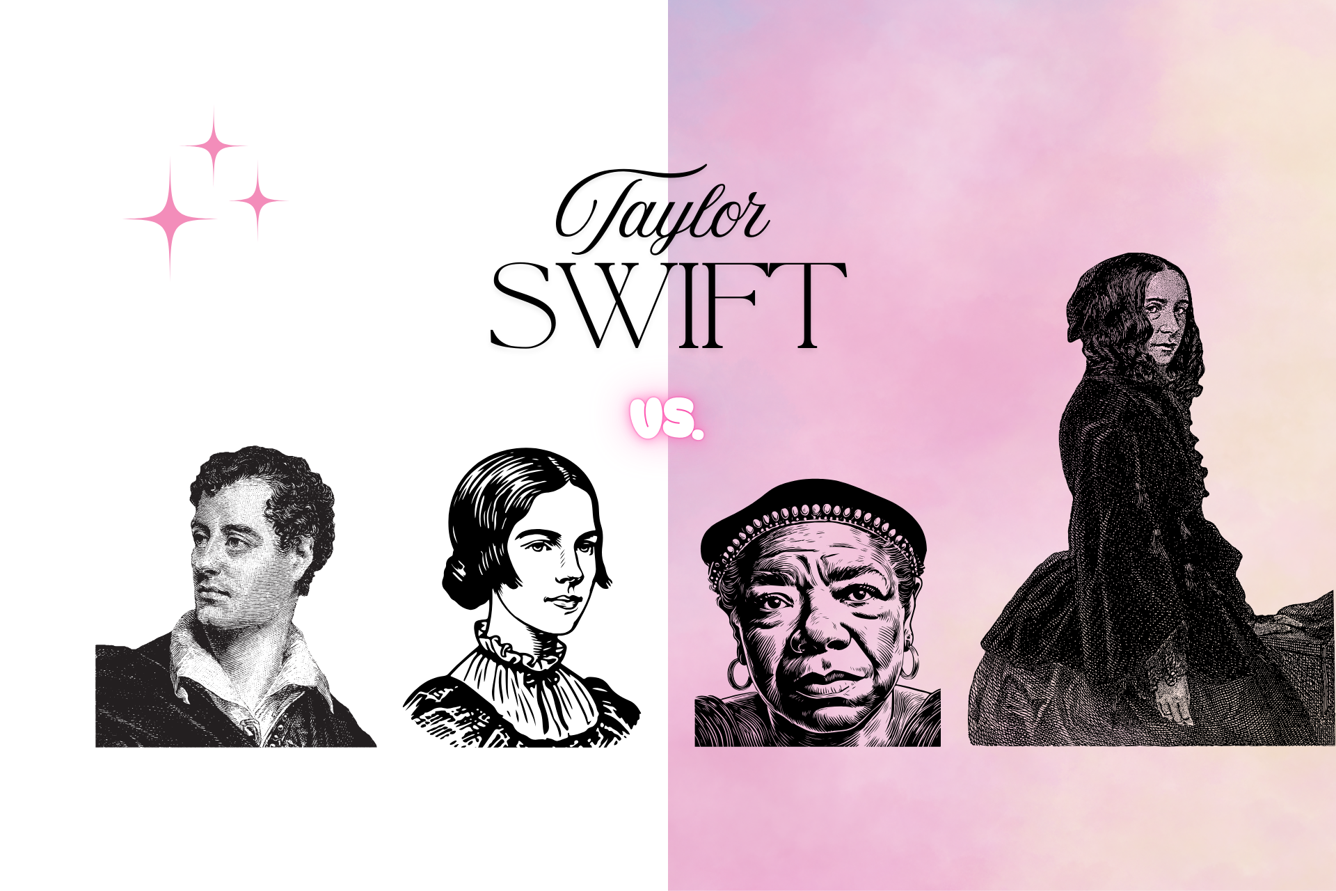 A graphic design features vintage portraits on either side of 