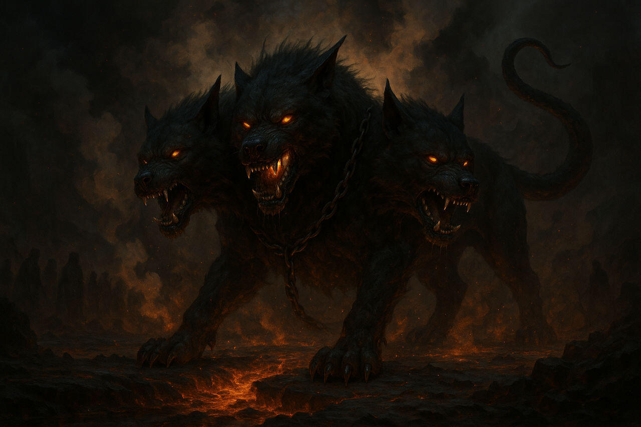  Two fierce werewolves with glowing eyes stare intensely, surrounded by a shadowy forest backdrop under a full moon.