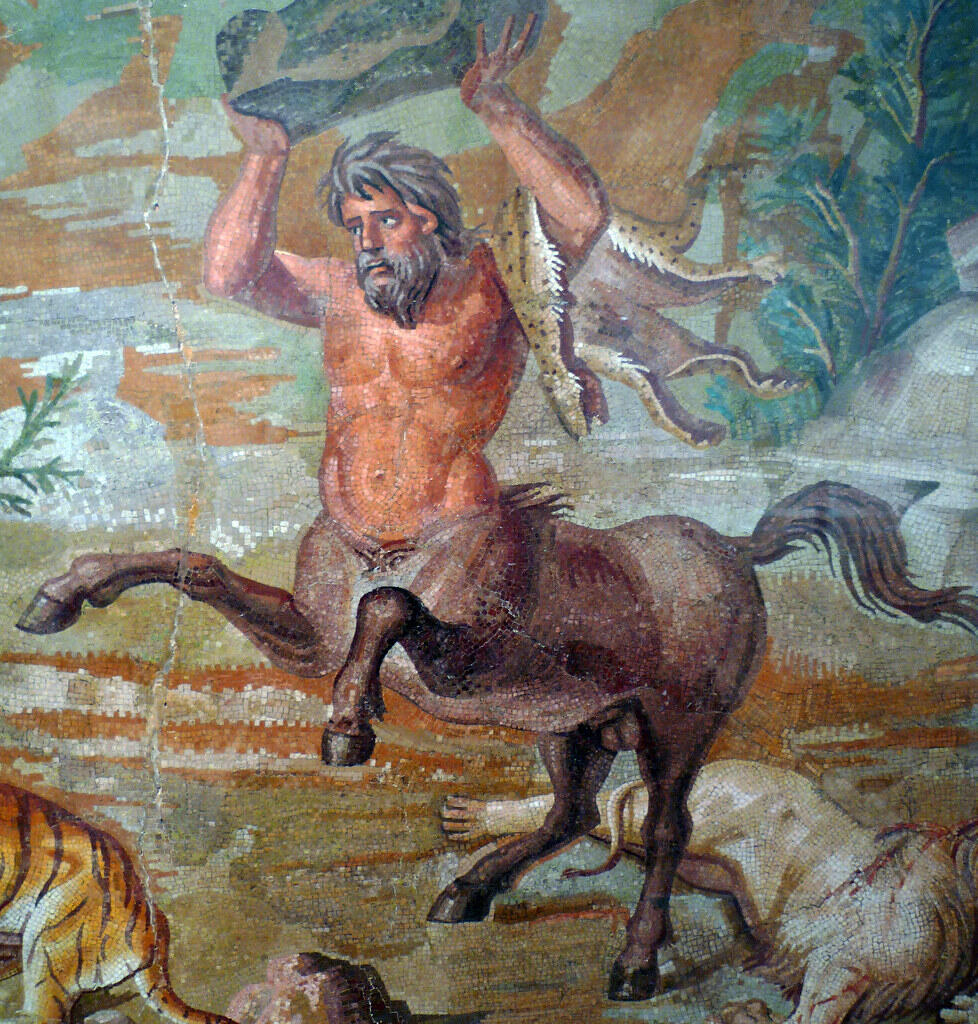 An artwork showing a man on horseback, capturing a moment of movement and grace in a scenic setting.
