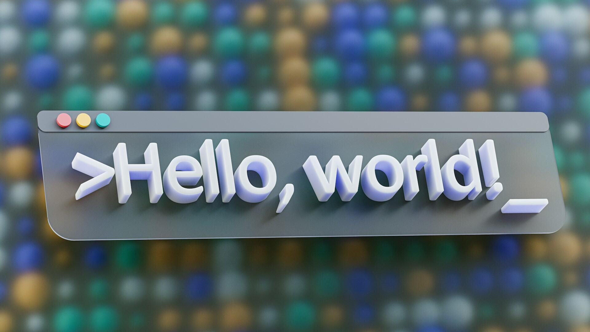 A 3D rendering of a computer screen displaying the text 