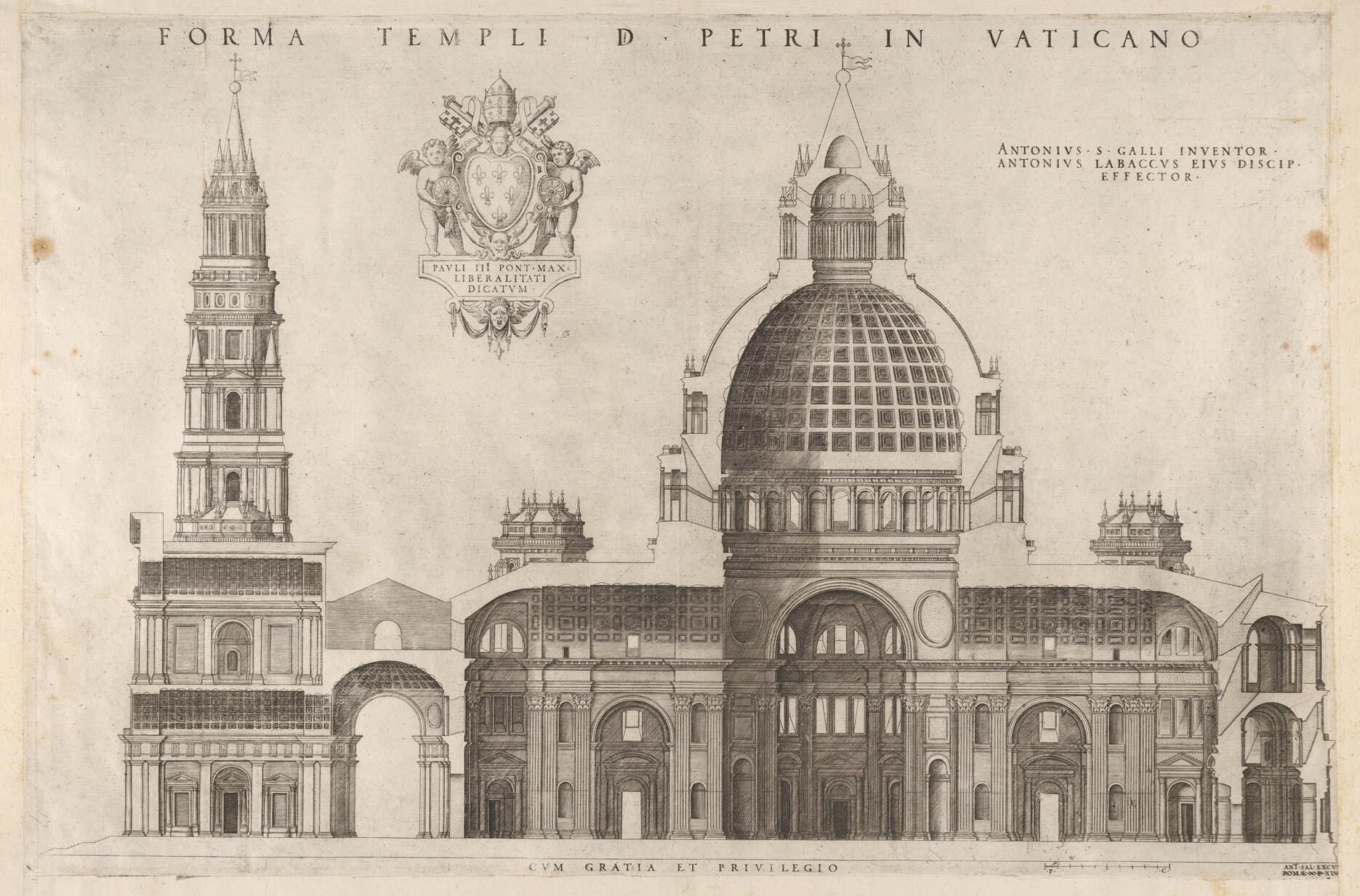 Illustration of St. Peter's Basilica in Vatican City, showcasing its grand dome and colonnades.