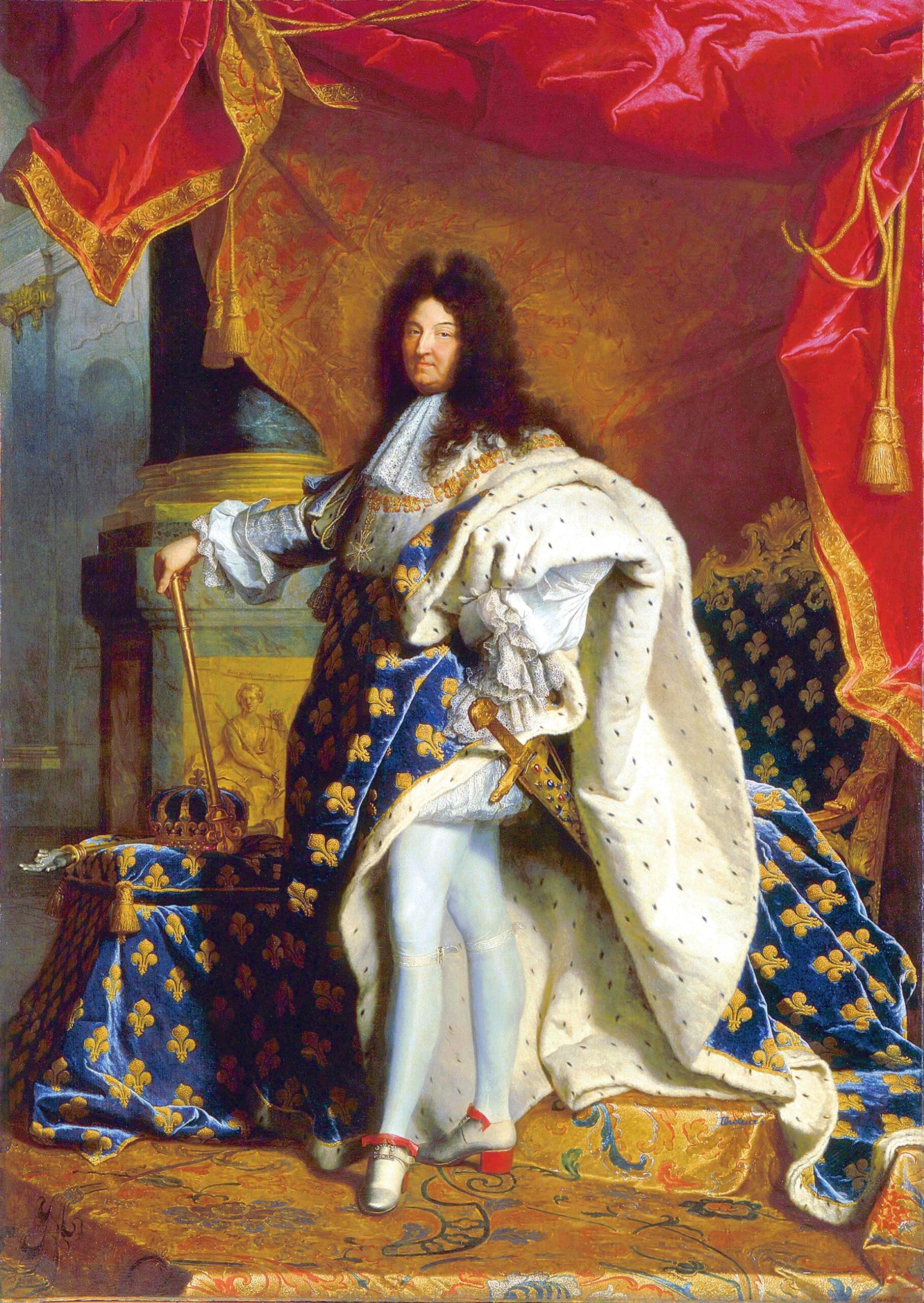 Portrait of King Louis XIV of France in royal regalia, reflecting his patronage of ballet and the arts.