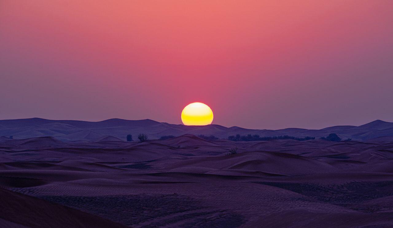 coucher de soleil dans le ciel rose du desert