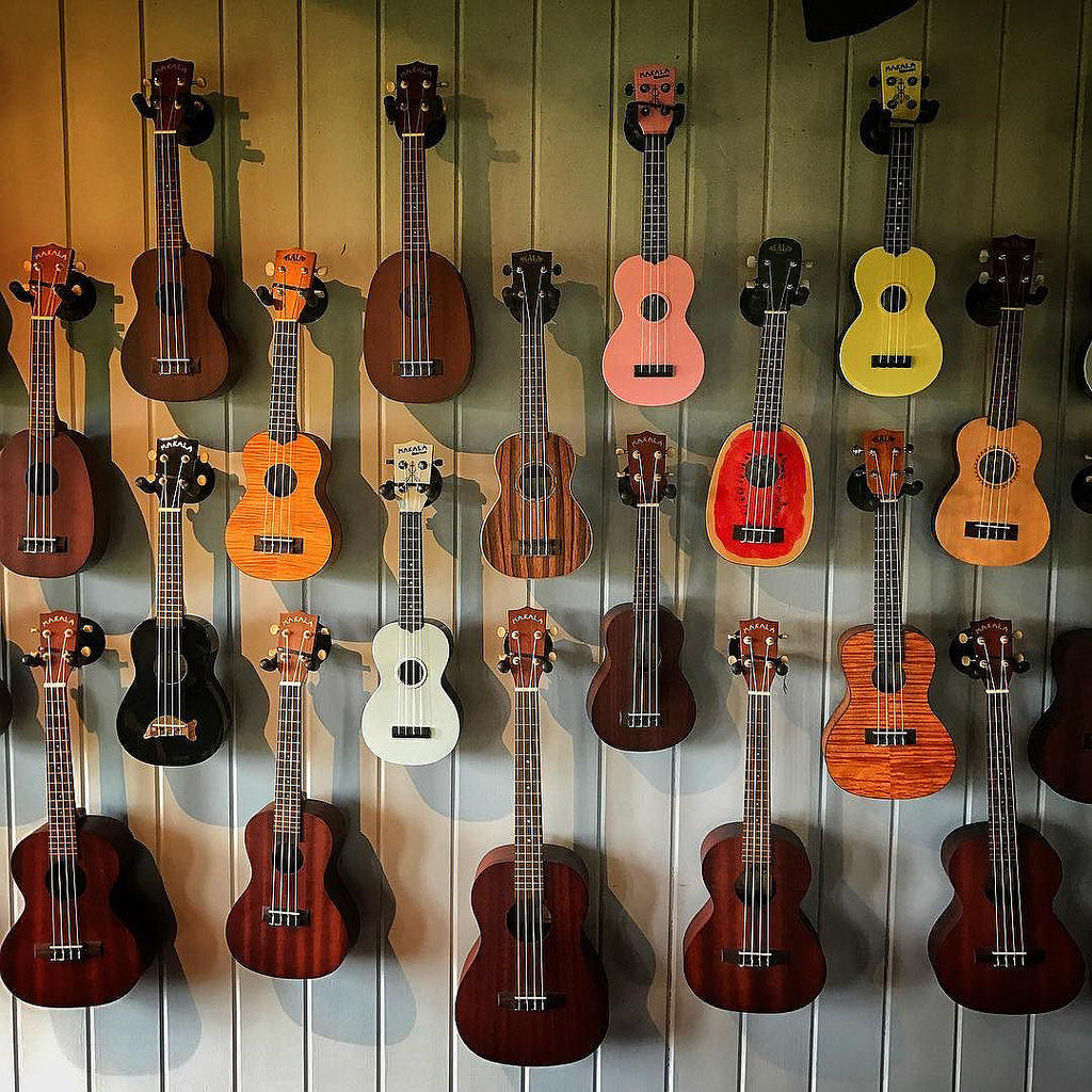 Variedad de ukeleles.