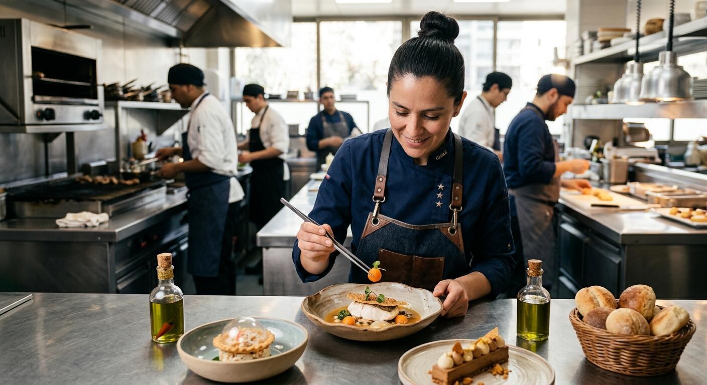 Profesional trabajando en una cocina internacional.