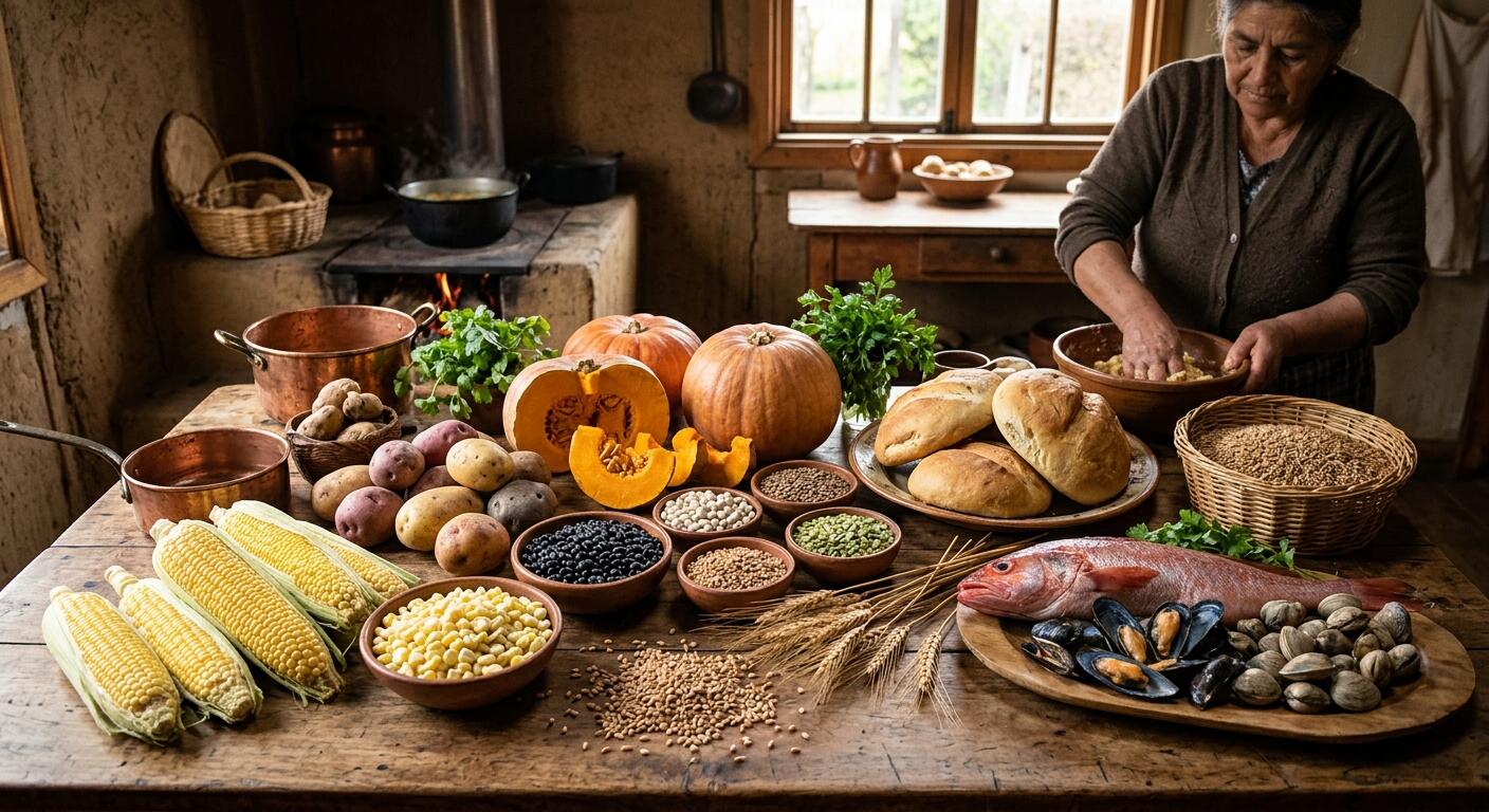Gran variedad de ingredientes en la comida chilena.