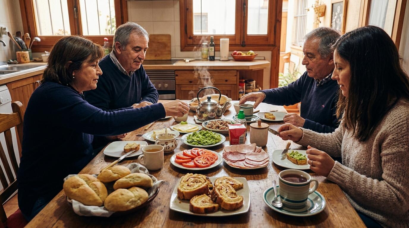 Familia compartiendo la once.