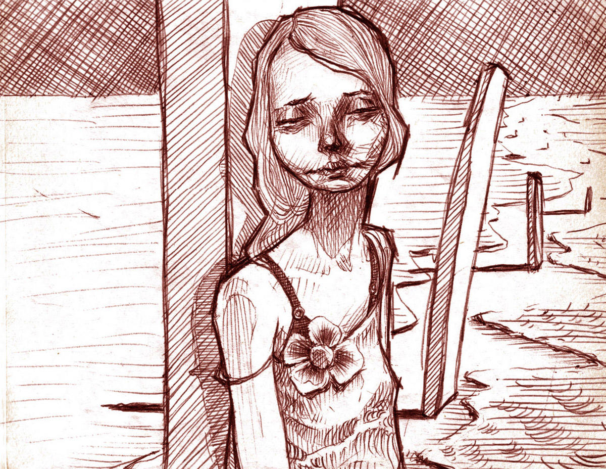 Caricatura de mujer con lápiz pasta