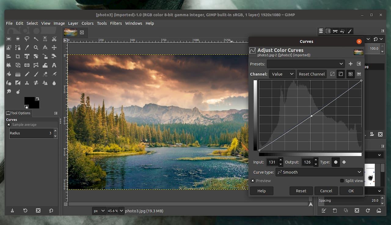 Vista de una de las últimas versiones de Gimp