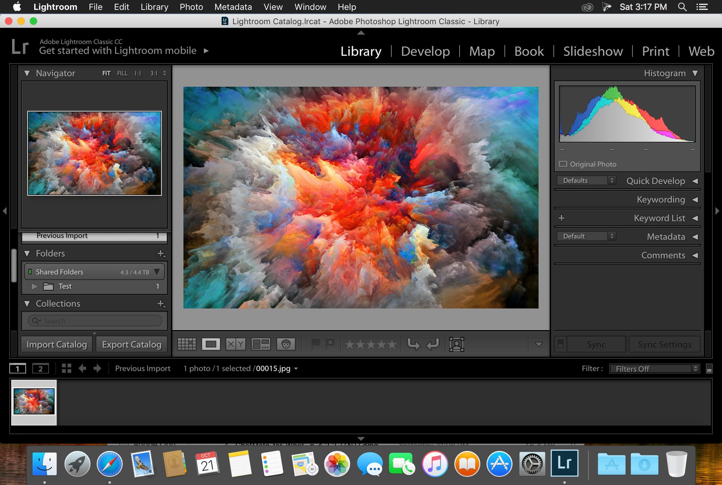 Vista del histograma de colores en Ligthroom