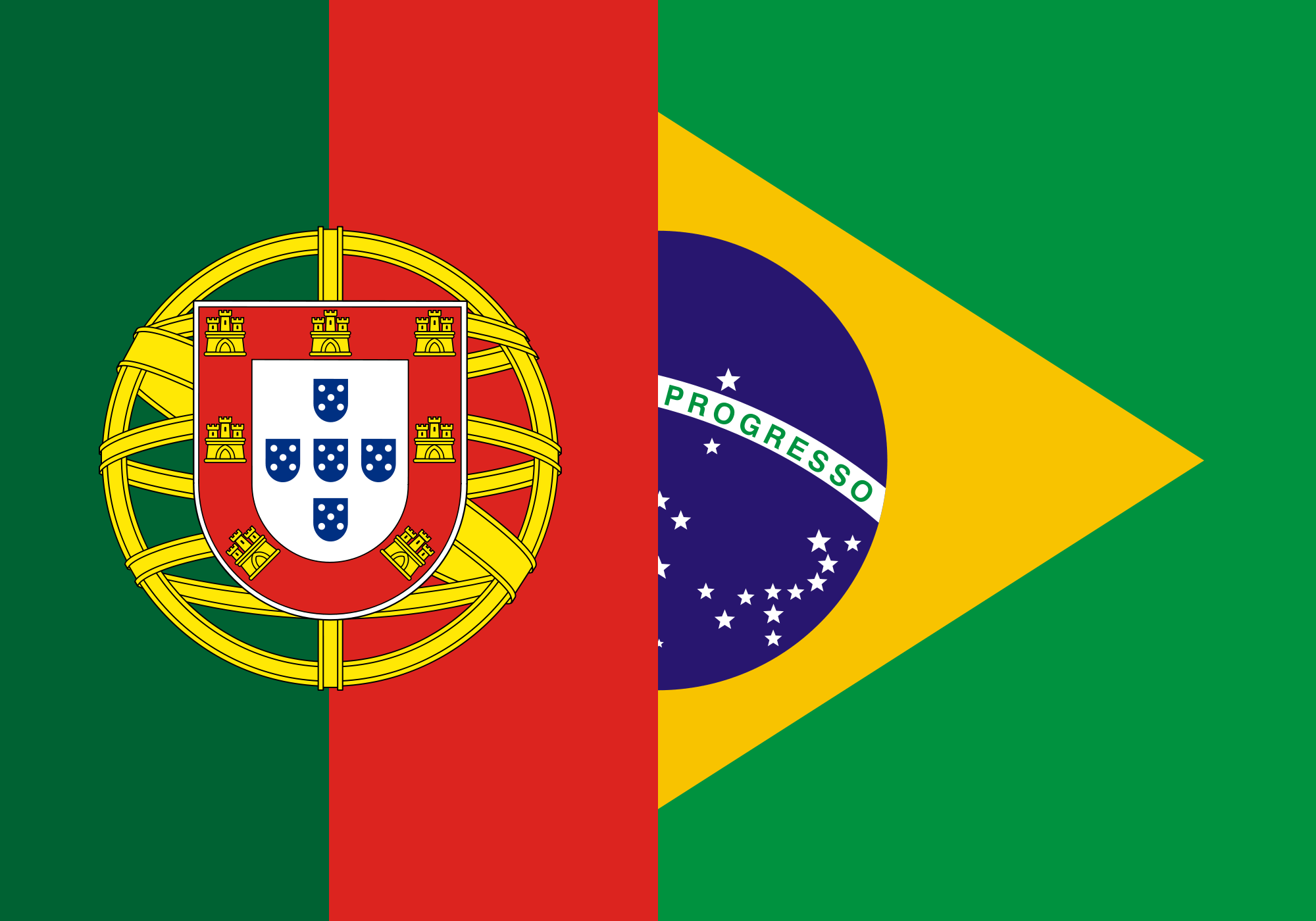 Bandera de Portugal y Brasil a la mitad