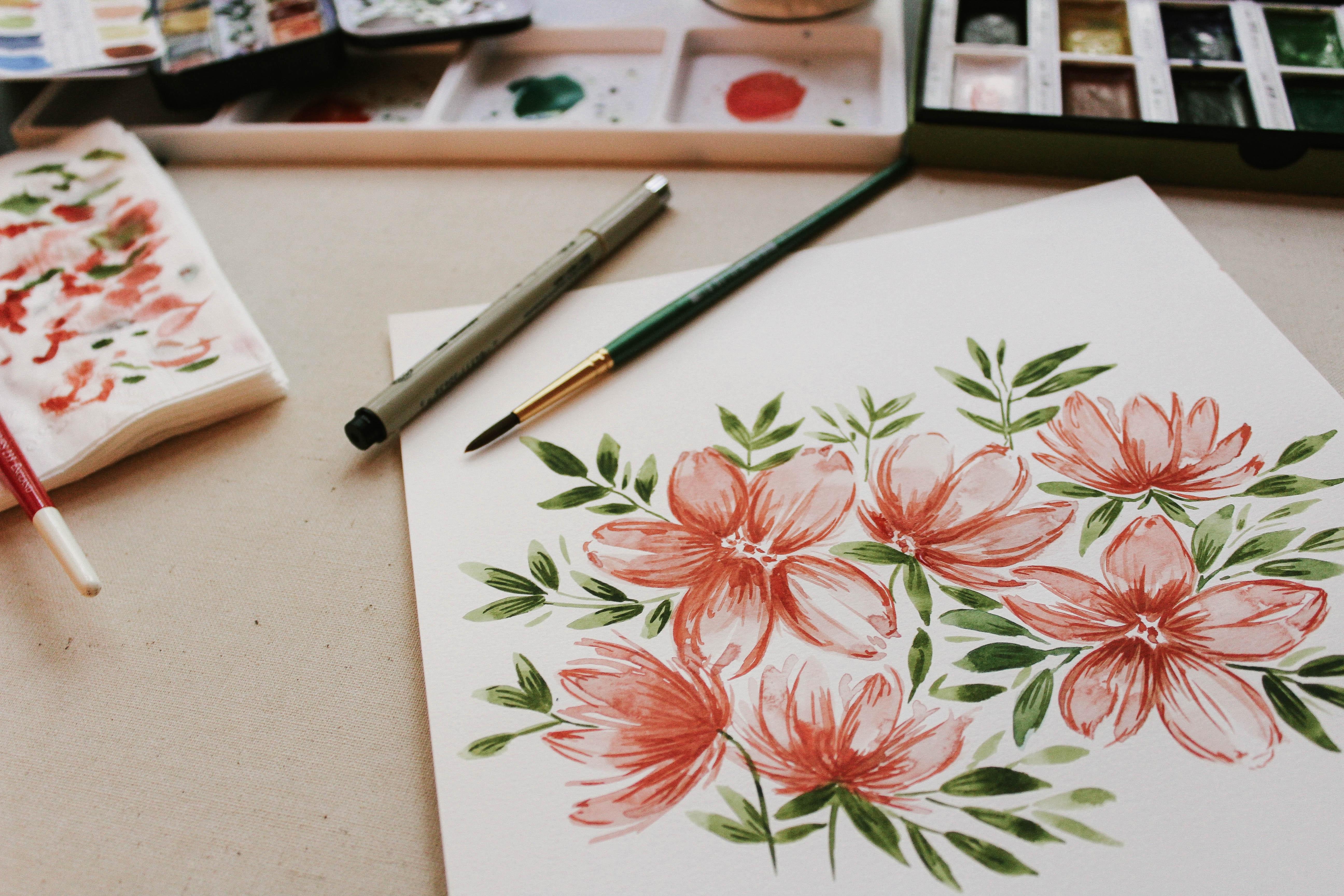 Flores pintadas en papel