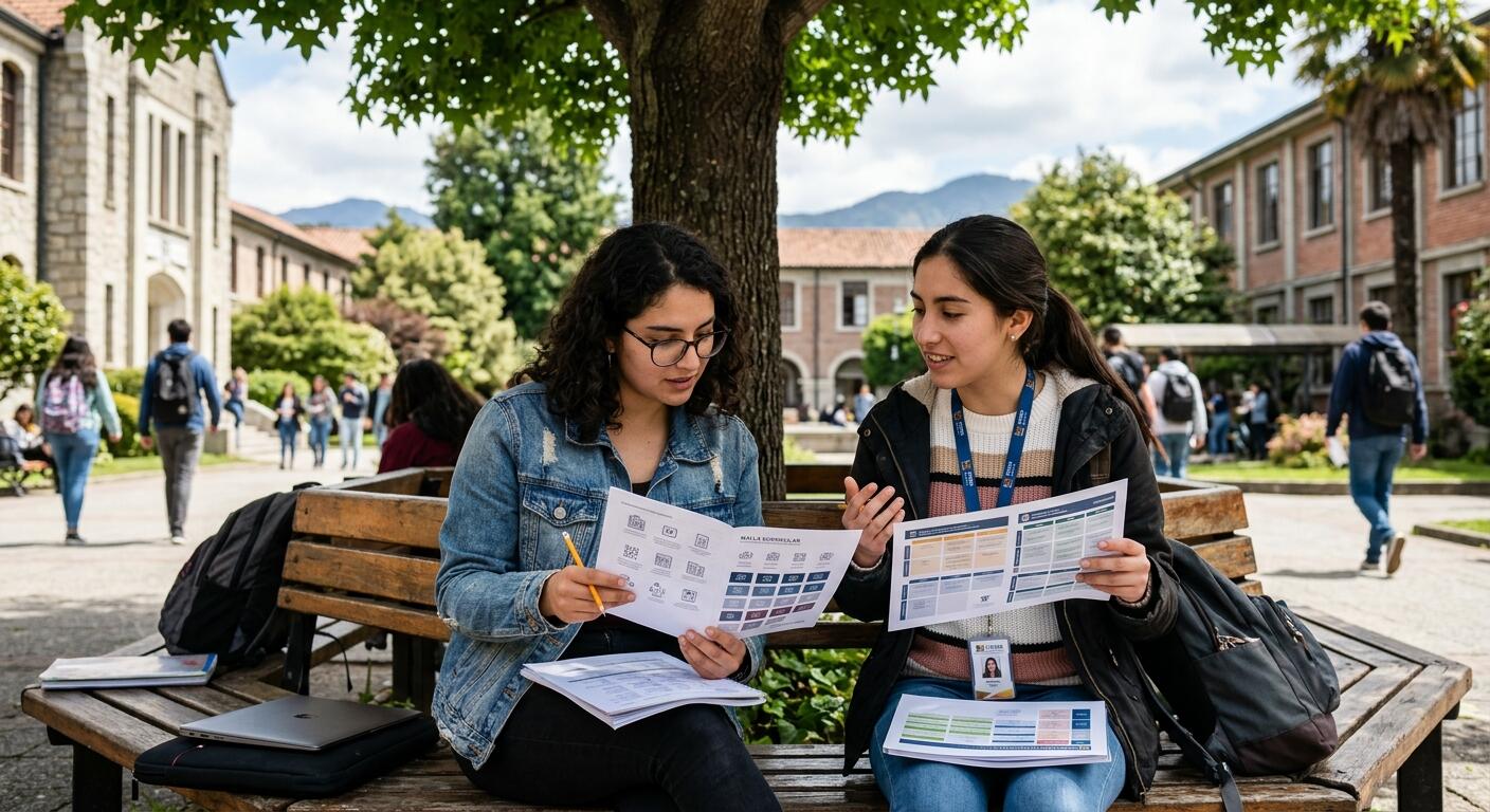 Estudiantes comparando la malla curricular de diferentes universidades.