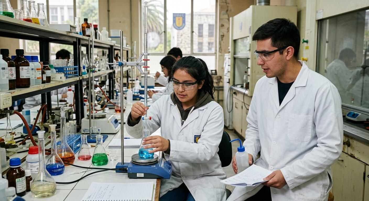 Estudiantes de química en un laboratorio.