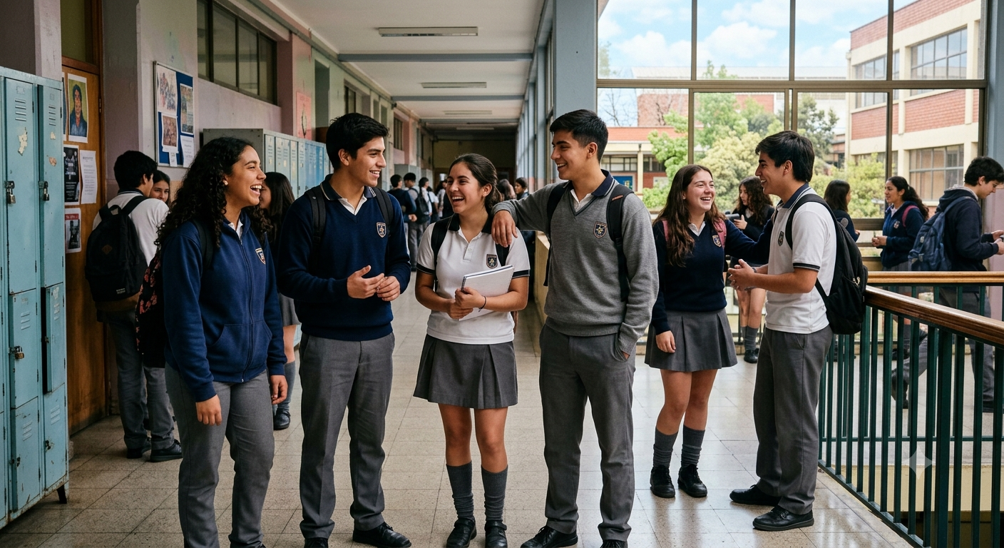 Adolescentes disfrutando del receso entre clases.