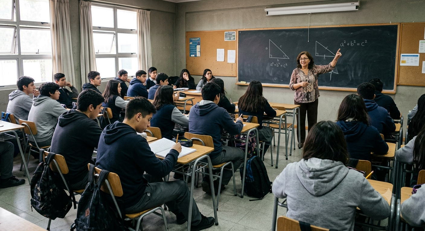 Profesora dando clases a estudiantes de secundaria