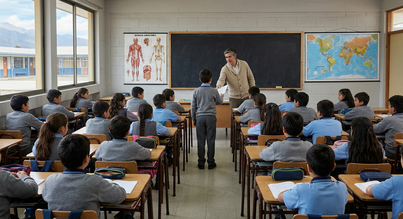 Asistencia y entrega de calificaciones en salón de clases.