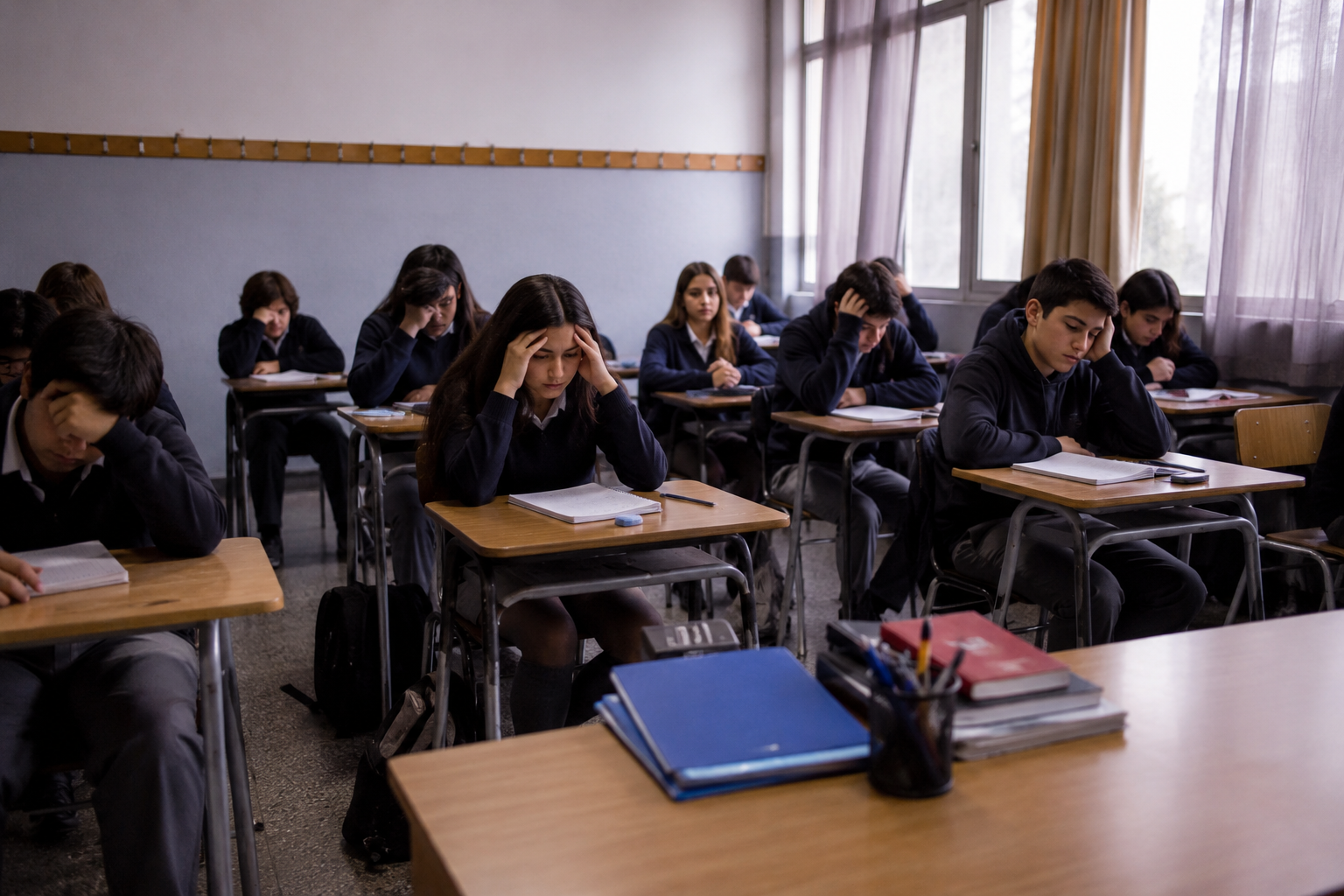 Estudiantes de Primer Medio en clase.