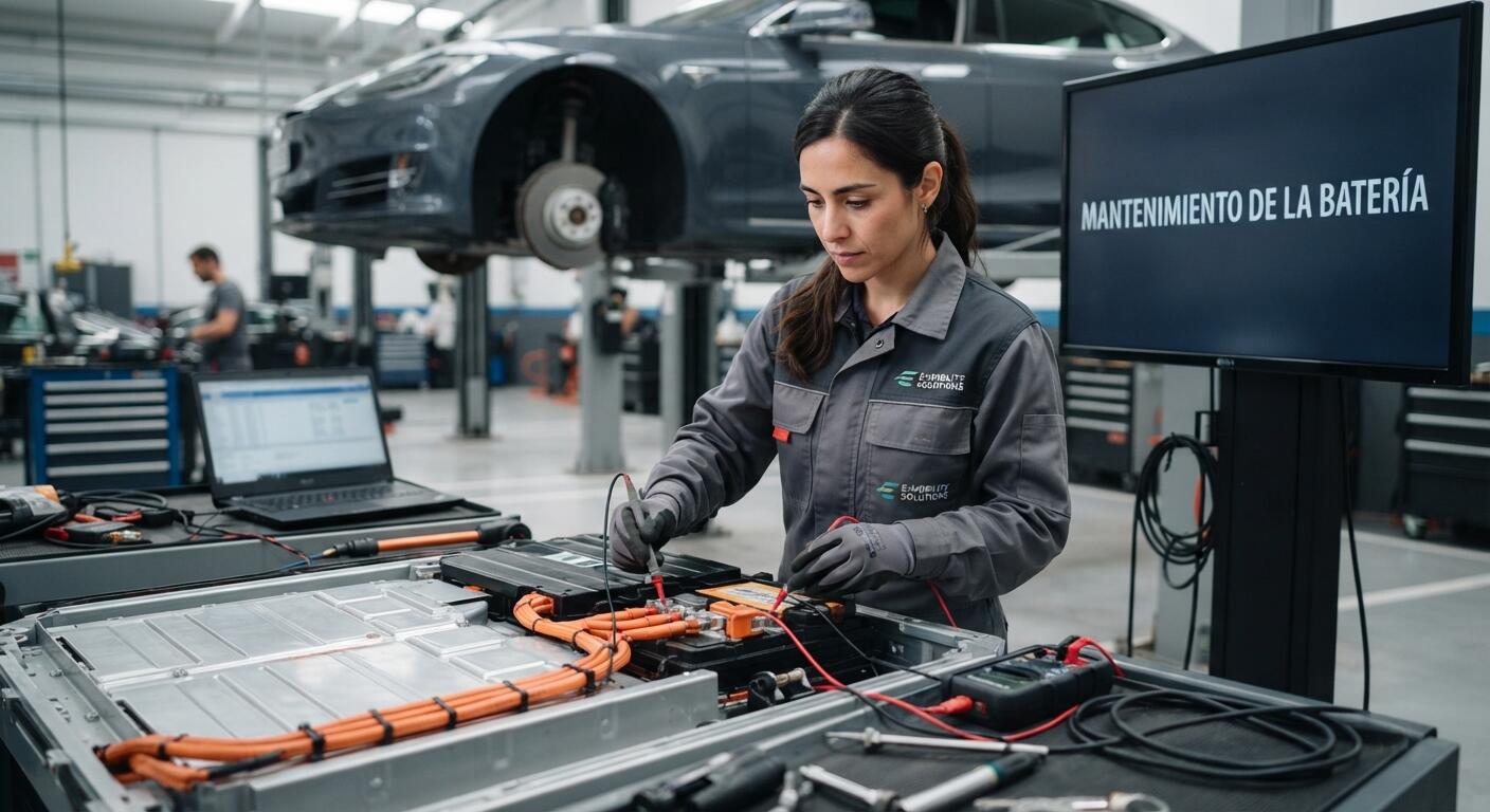 Revisión de una batería de un vehículo eléctrico.