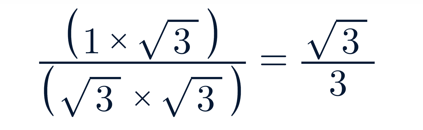 imagen desarrollo ejercicio matemático: (1 × √3) / (√3 × √3) = √3 / 3