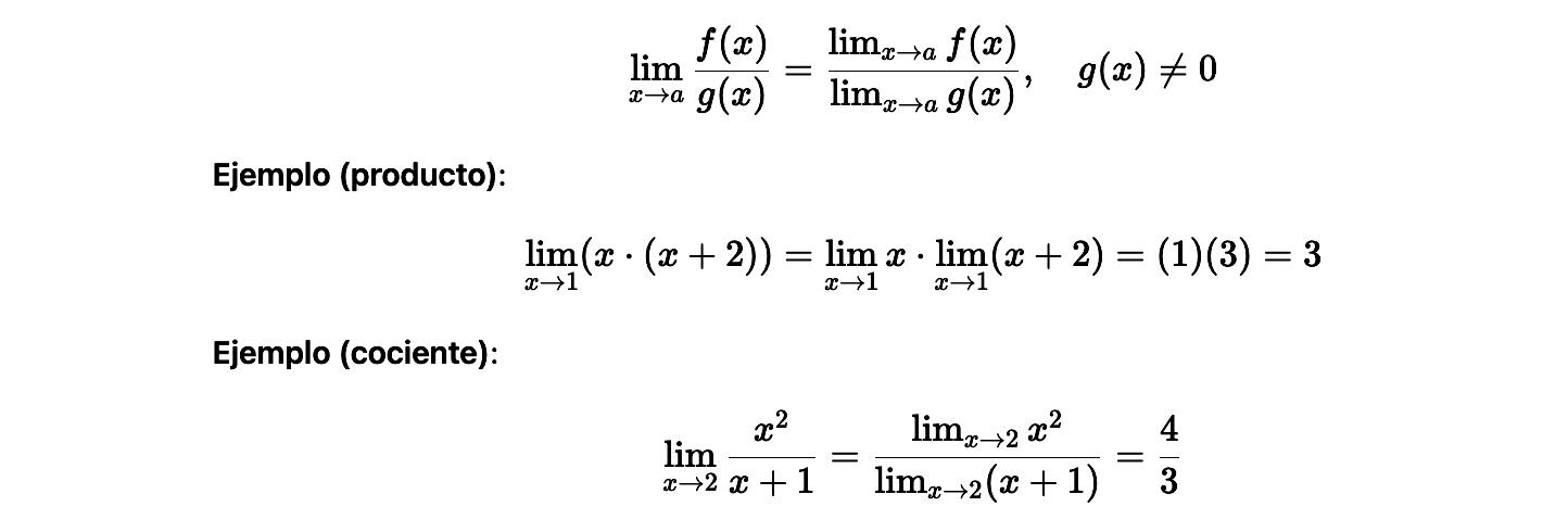 ejemplos de Producto y cociente de límites
