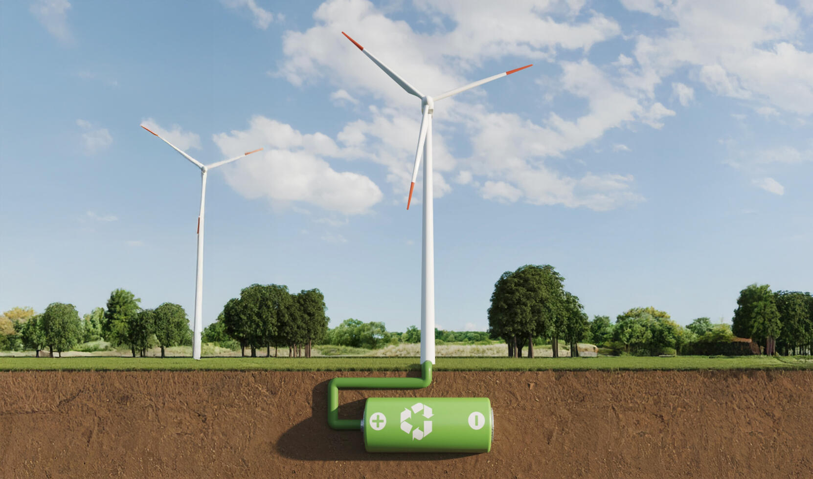 planta eólica con un tanque verde bajo tierra