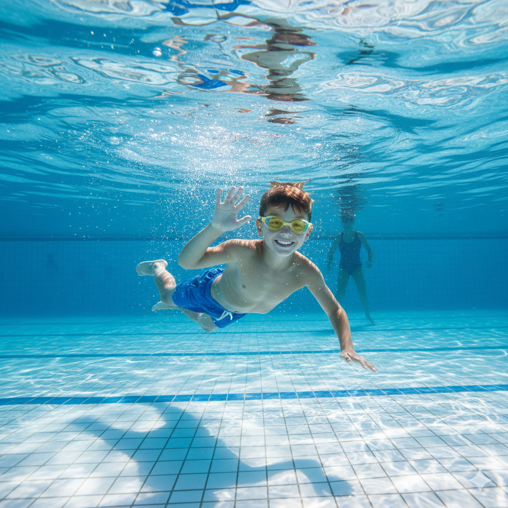 Nadar en una piscina es una actividad divertida y buena para la salud. 