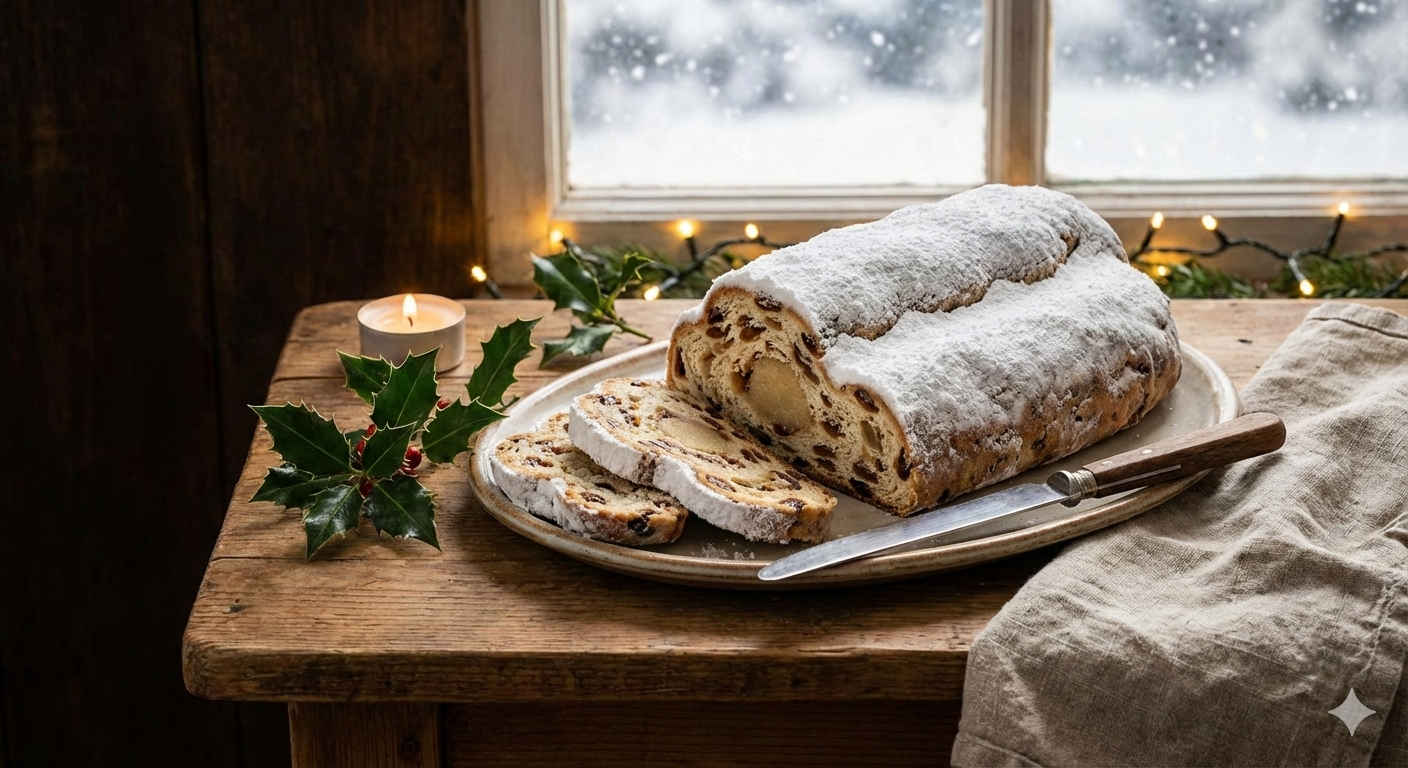 Un Stollen o Christollen también lleva fruta confitada y frutos secos.