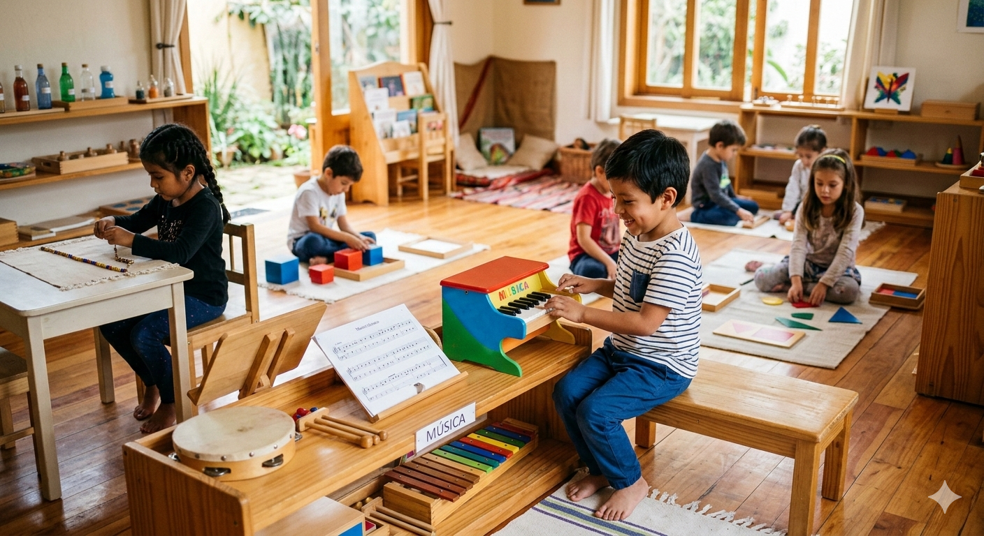 Los niños en una sala Montessori son independientes y puede moverse libremente. 