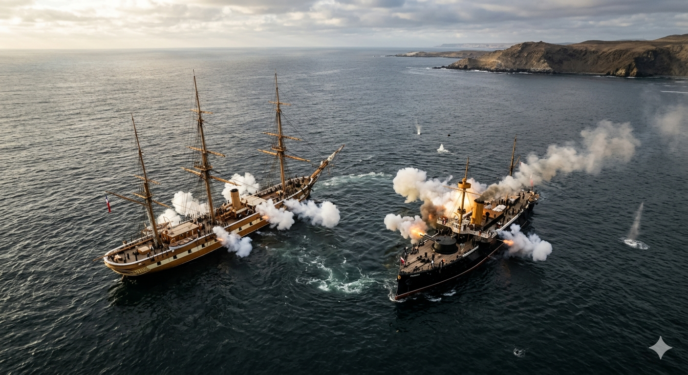 La Esmeralda sufrió cañonazos y espolonazos por parte del Huáscar.