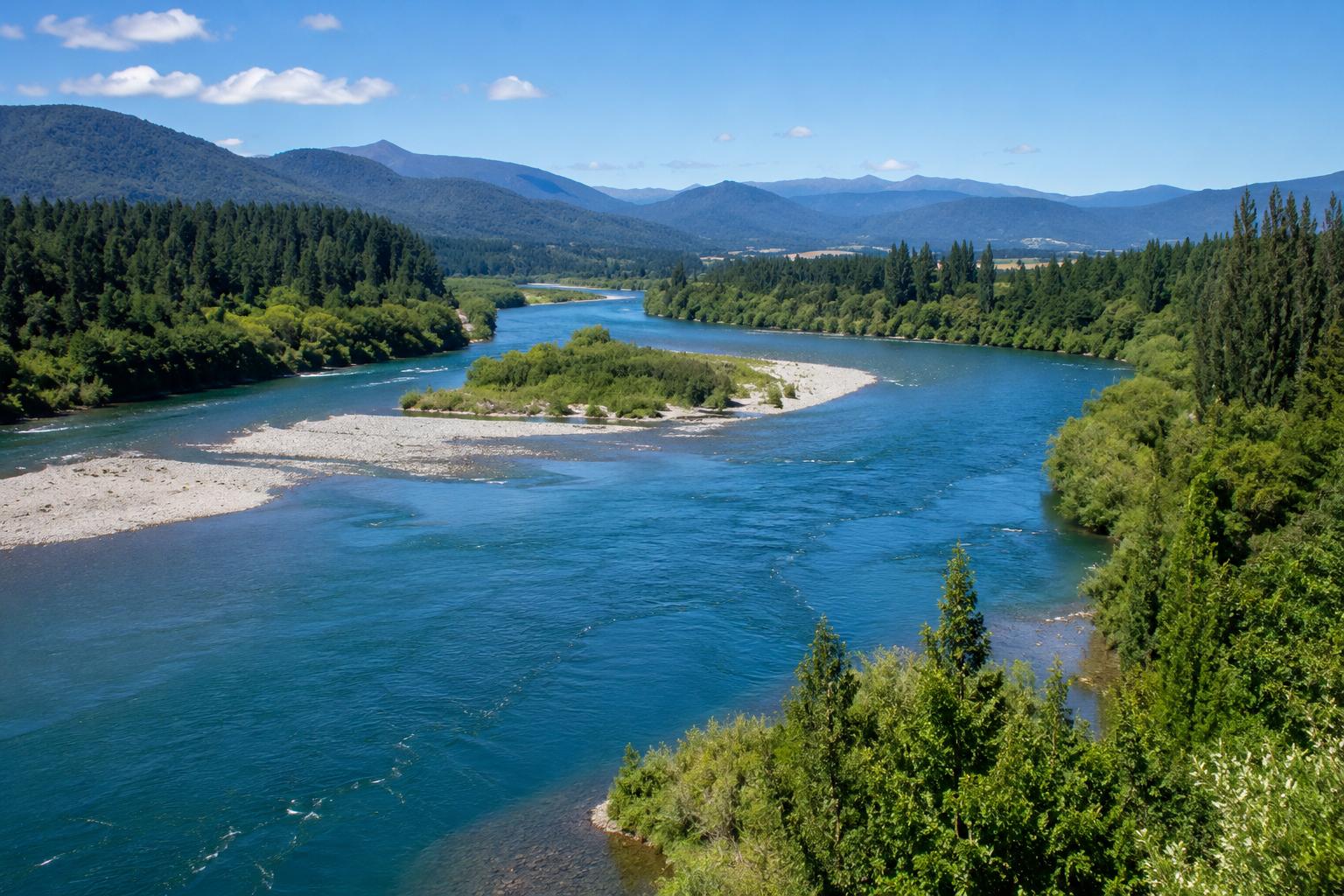Vista panorámica del rio Biobío, uno de los más importantes del país.