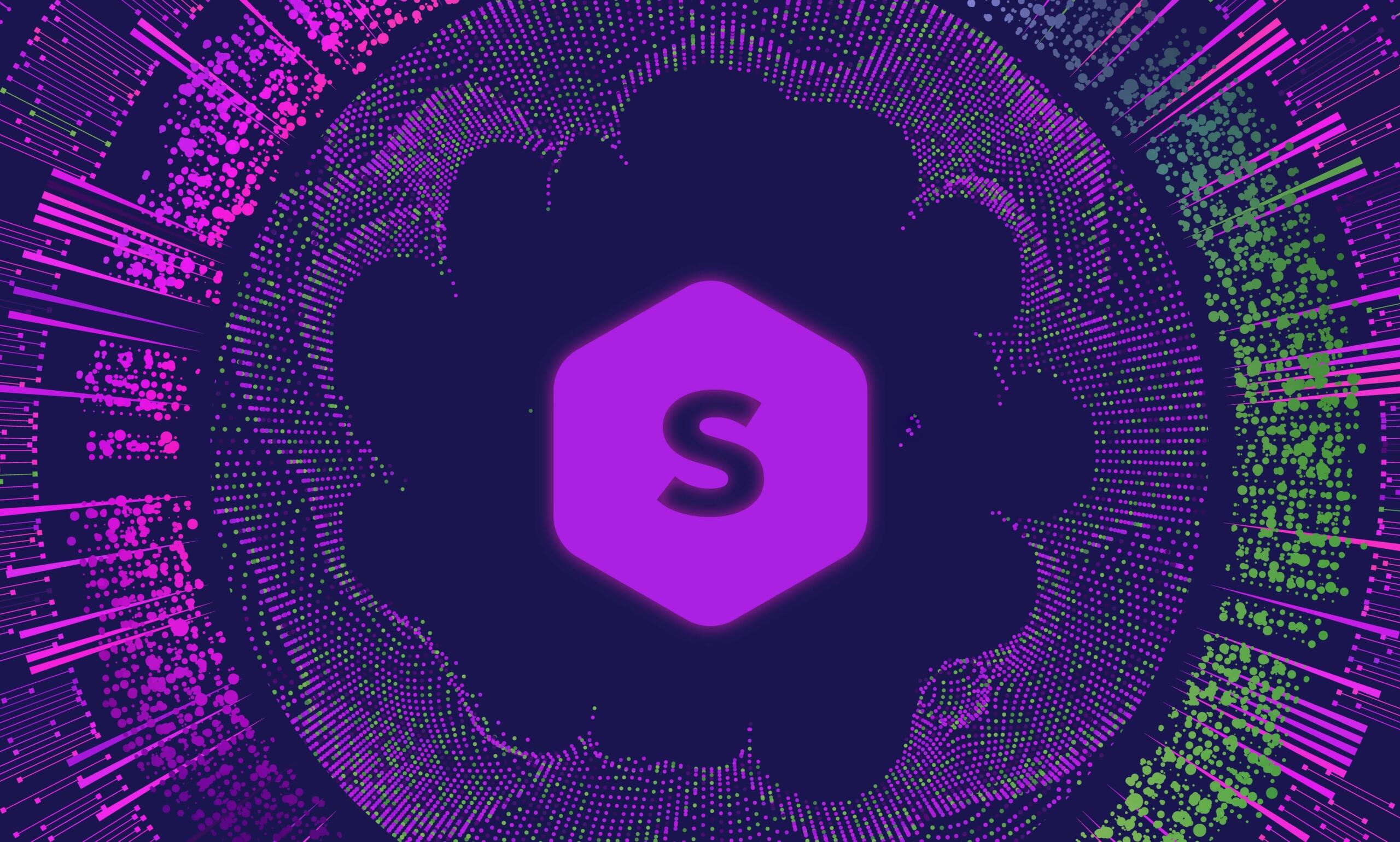 Toma de entorno tecnologico con pixeles de datos y el logo de Superprof en medio.