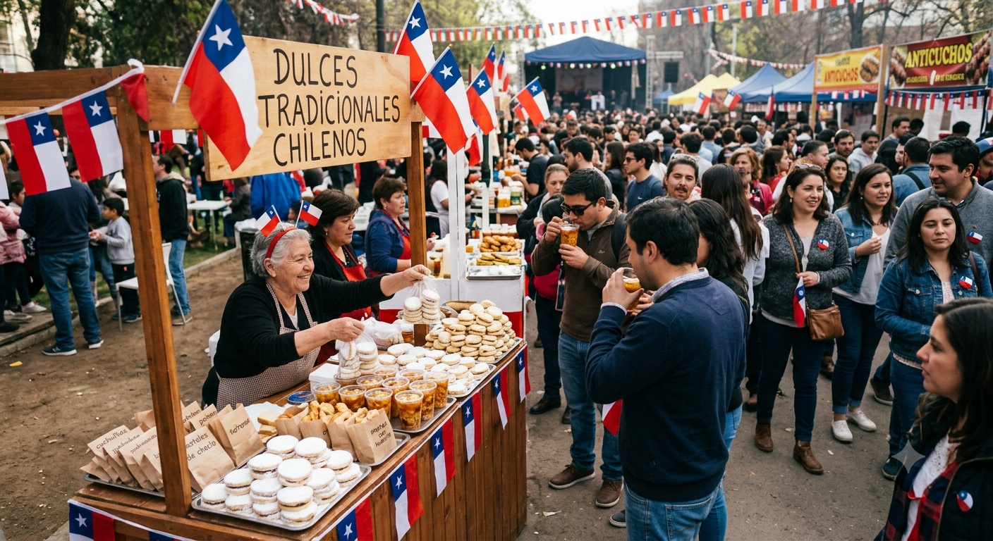 Puestos de dulces tradicionales chilenos durante las Fiestas Patrias
