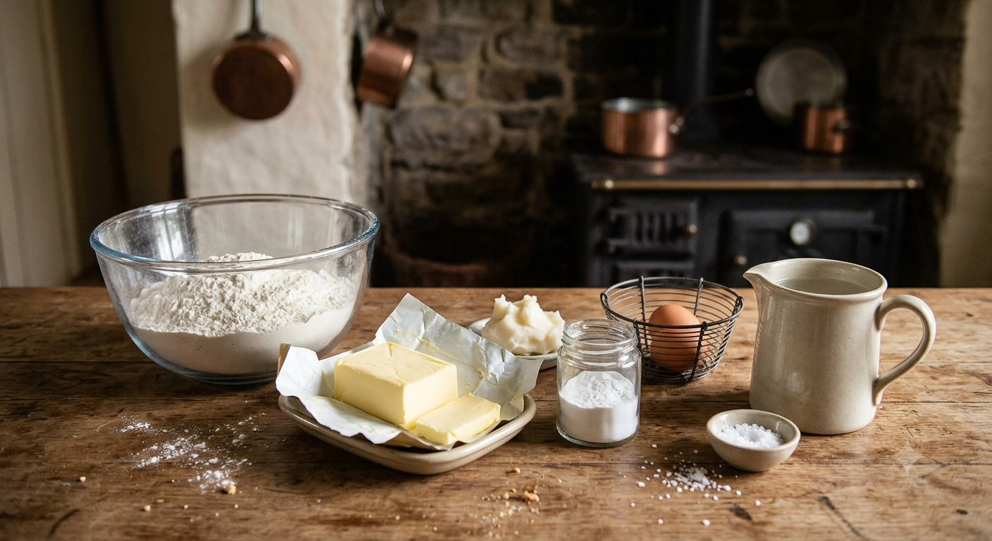 Harina, manteca y otros ingredientes para preparar masa de chumbeque