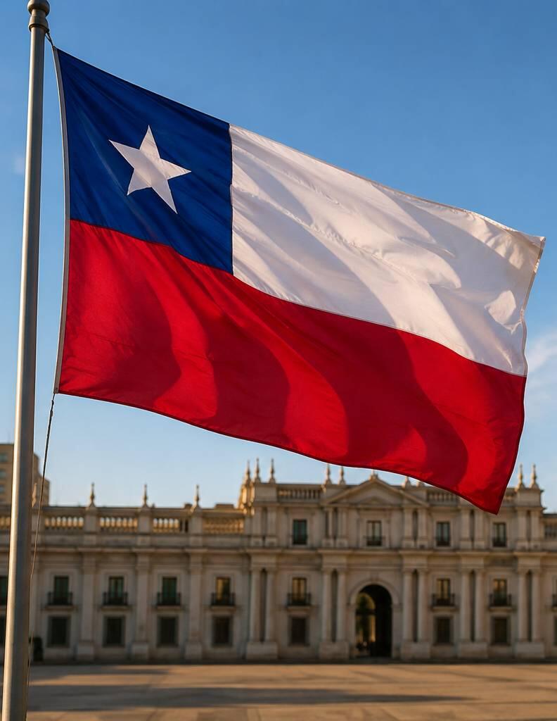 Bandera nacional de Chile con franjas blanca y roja y cuadro azul con estrella blanca