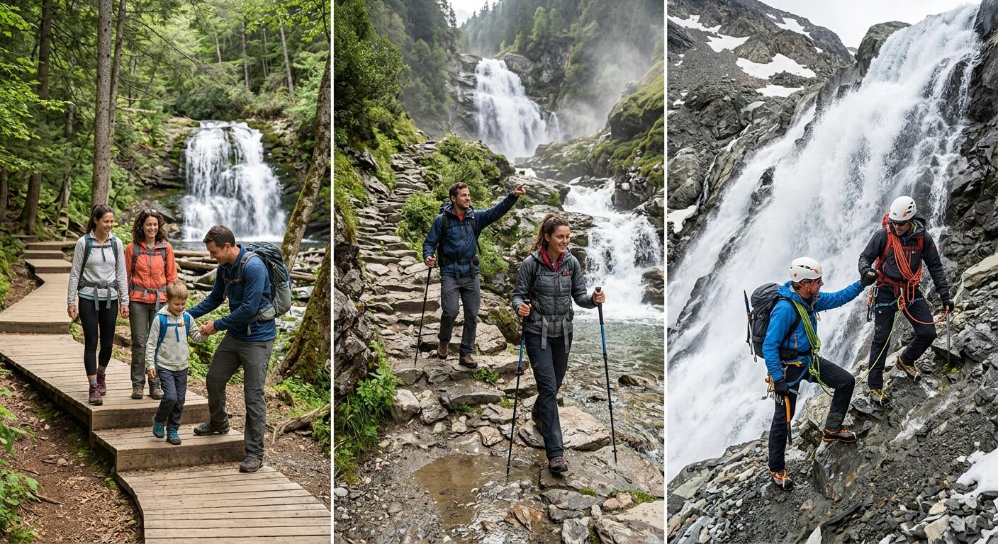 Diferentes niveles de complejidad de trekking en cascadas.