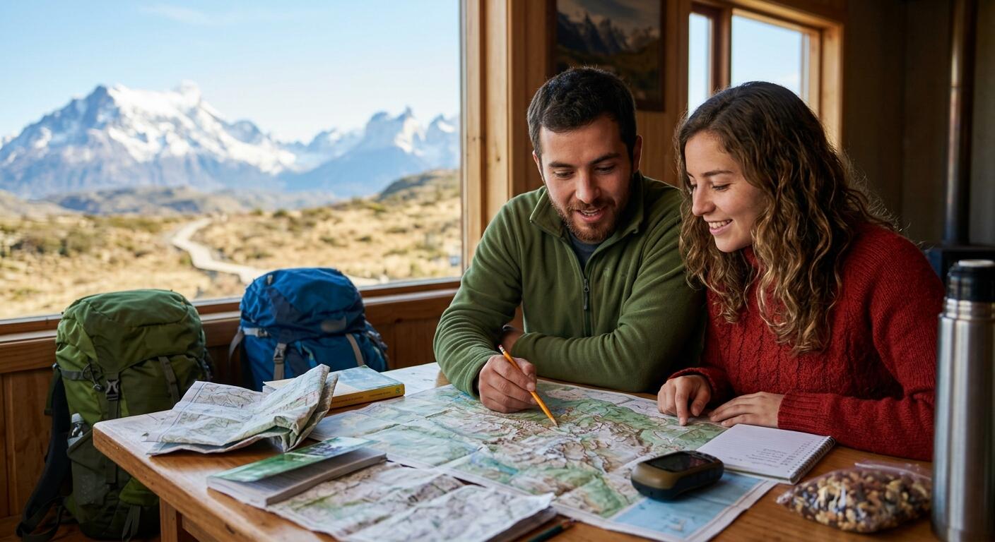 Una pareja de excursionistas planifica su próxima ruta.