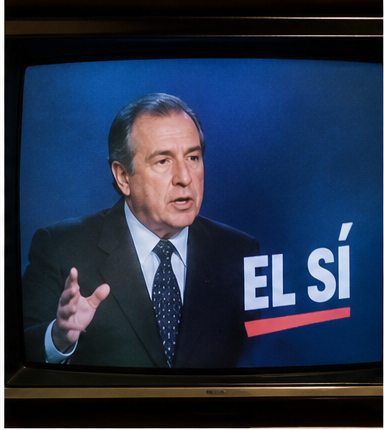 Representación de campaña electoral por la opción Sí durante el plebiscito de 1988.