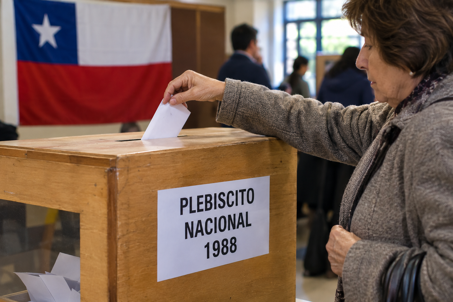 Representación de electores chilenos participando en la votación del plebiscito.