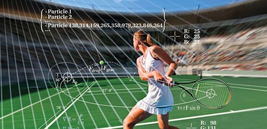 chica jugando tenis mientras se analizan los ángulos, con ayuda de la matemática