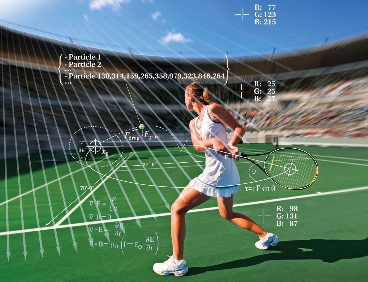 Chica tenista, realizando el cálculo de ángulos para golpear la pelota con la raqueta.