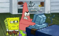 Gif de la popular serie "Bob Esponja" donde su compañero patricio golpea incesantemente un computador. 