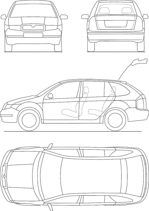 Plano de automóvil visto desde diferentes perspectivas