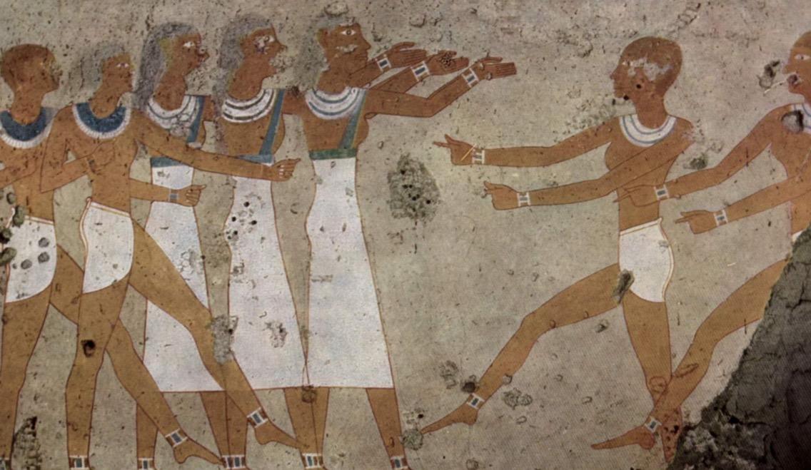 Imagen sobre un lienzo de bailarines egipcios de la edad antigua.