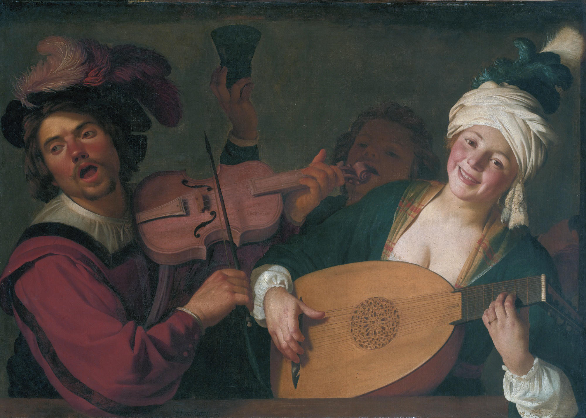 Personas en la antigüedad, tocando el violín y la viola da gamba